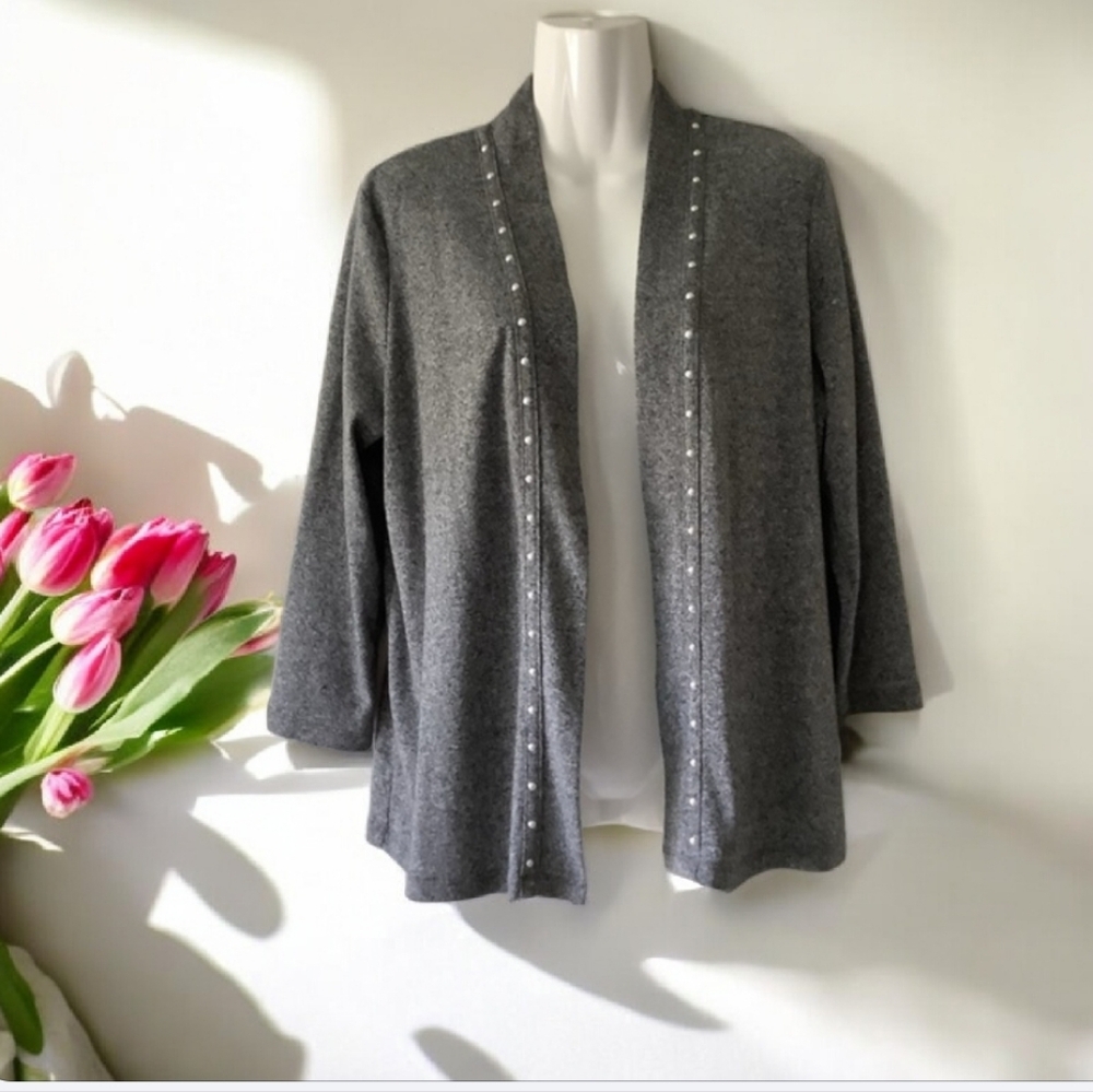 Rafaella jacket knit gray with silver beads PM great piece it’s versatil…